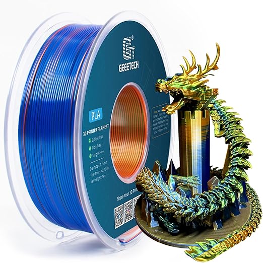 Geeetech 3D Printer Silk PLA Tri-Color Filament, Metal-Like Shiny Silk Filament 1.75mm 1kg (2.2lbs) Spool, Dimensional Accuracy +/- 0.02 mm, Tri-Color Orange Blue Green