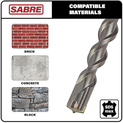 Sabre Tool 1-1/4 Inch x 22 Inch SDS MAX Rotary Hammer Drill Bit, U-Flute, Carbide Tipped for Brick, Stone, and Concrete (1-1/4" x 17" x 22")