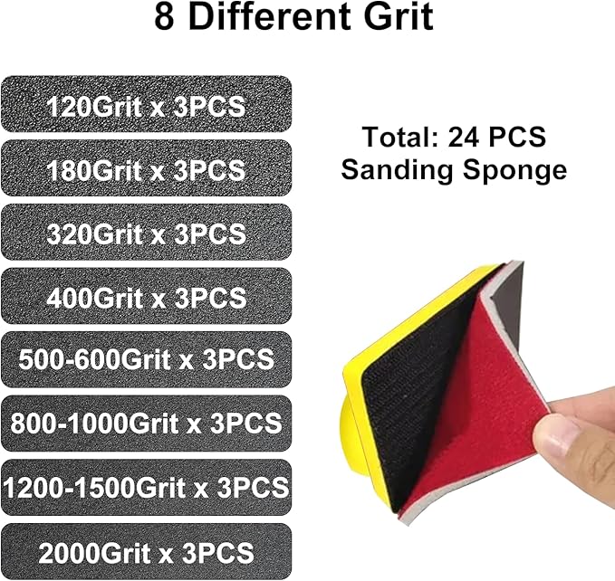 30Pack 3x4 Inch Sanding Sponge Set, Grit 120-3000 with Sanding Blocks, Includes Sandpaper Assortment Reusable for Wood/Metal/Drywall, Dry or Wet Use