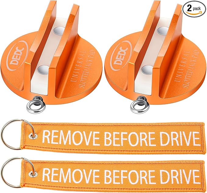 DEDC Universal Aluminum Grooved Magnetic Jack Pad 2 Pcs, Jacking Puck Pinch Weld Frame Rail Adapter with 2 Reminder Streamers, Oil Change Mush Haves, Mechanic Tools in Garage, Gifts for Mechanics