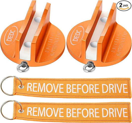 DEDC Universal Aluminum Grooved Magnetic Jack Pad 2 Pcs, Jacking Puck Pinch Weld Frame Rail Adapter with 2 Reminder Streamers, Oil Change Mush Haves, Mechanic Tools in Garage, Gifts for Mechanics