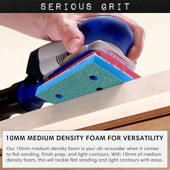 Serious Grit - 3" x 4" Foam Sanding Pads - P120-150 Medium Finish Grit - 10mm Medium Density Foam - Hook & Loop Backing - Fits SurfPrep, Uneeda Ekasand & Mirka 3x4 Sanders ??Made in USA ??10 Pack