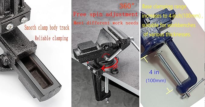 MYTEC Bench Vise or Table Vise, multifunctional jaw, multi-functional Combined Vise with Quick Adjustment, Universal Rotate 360째 Work Clamp-On Vise, 3.3" blue