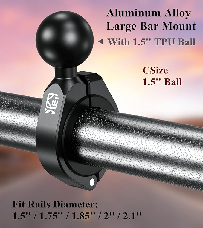 BRCOVAN 1.5'' Ball Large Bar Clamp Mount, Aluminum Alloy, Fit for 1.5'' / 1.75'' / 1.85'' / 2'' / 2.1'' ATV UTV Roll Cages & Round Rails, Fit for RAM Mounts C Size 1.5 Inch Ball Double Socket Arm