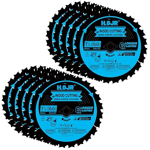 10-Pack 7-1/4 Inch 60-Tooth 5/8" Arbor Woodworking Circular Saw Blade,Ultra Finish/General Purpose Wood Cutting Saw Blade,with Non-Stick Coating - TF,7-1/4" 60T 5/8"