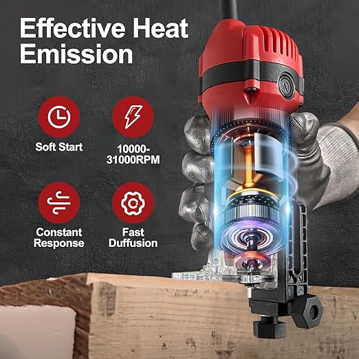 Router Tool 800W for Woodworking Tools Compact Edge Trimmer with 15 1/4" Router Bit Set 31000r/Min 110V,Tool Box Edge Guide, Roller Guide, Dust Hood