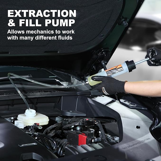 FOUR UNCLES 200cc Fluid Extractor & Fill Pump for Automotive Use - Oil Syringe with a 23" Hose & Two 12" Extension Tubes for Easy Oil Change