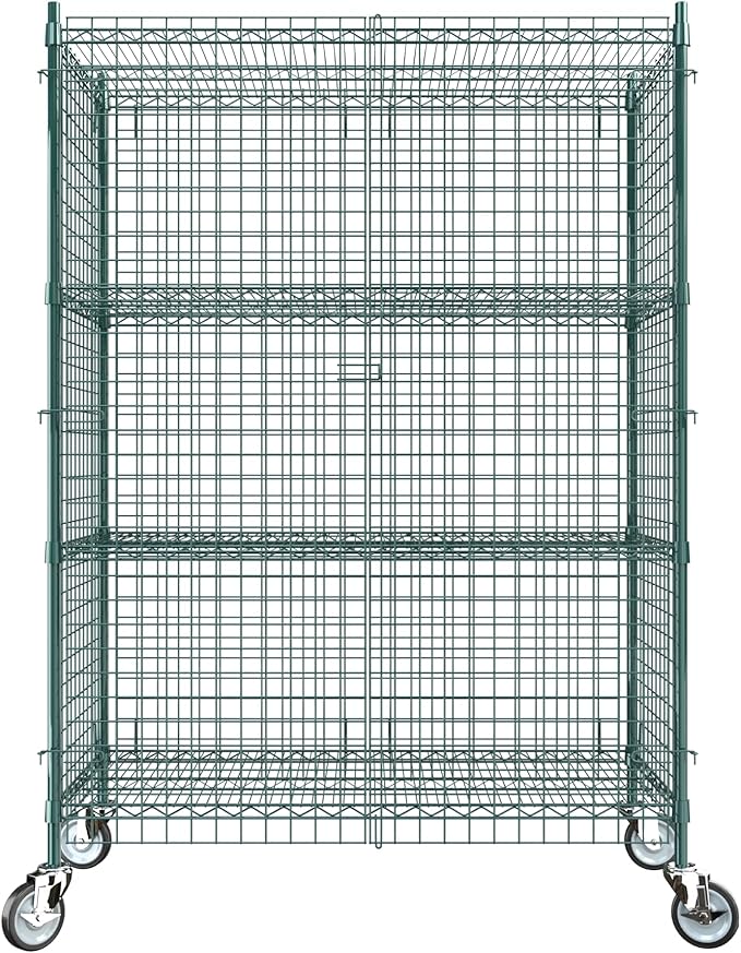 Commercial Grade NSF Listed Metal Wire Mesh Storage Green Epoxy Mobile Security Cage Kit, 24" x 48" x 70", Perfect for Warehouse, Walk-in Refrigerator, Freezer, Grocery Store, Restaurant, Dishroom