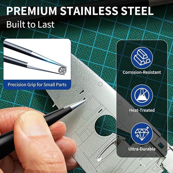 Precision Tweezers Set, XOOL 9 PCS ESD Tweezers Set, Anti-Static Stainless Steel Tweezers Kit, Multi-standard Stainless Steel Tweezers for Lab, Electronics, Jewelry and Detailed Work