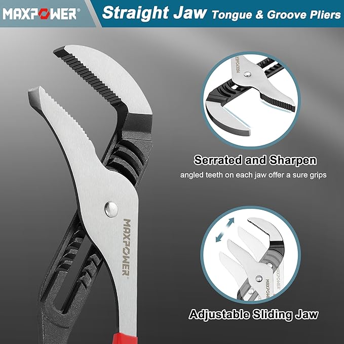 MAXPOWER 20 inch Groove Joint Pliers, 5.5 inch Max Opening, Straight Jaw Locks Pliers