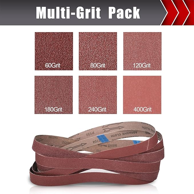 (12PCS) BOSHCRAFT 1횞30 Inch Sanding Belt, Sanding Paper 60/80/120/180/240/400 Grits Assortment Aluminum Oxide Sanding Belts for Belt Sander Premium Knife Sharpening Woodworking Metal Polishing
