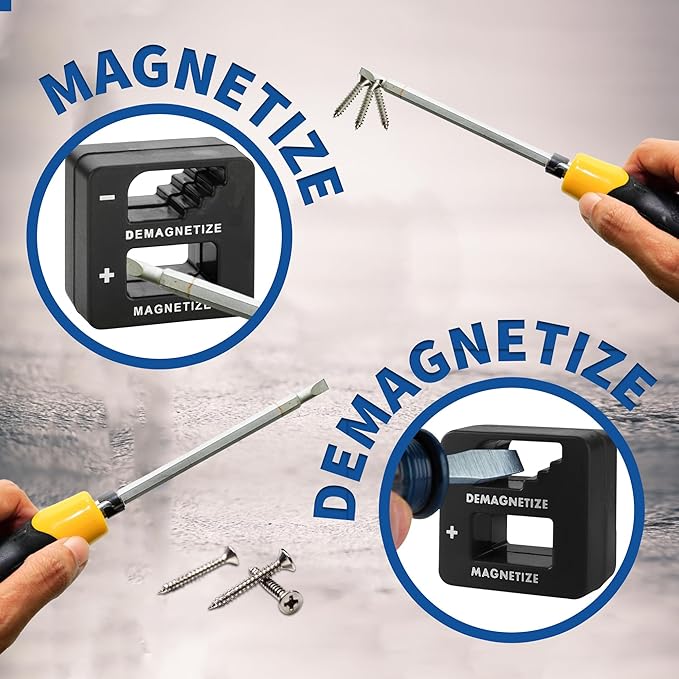 Demagnetizer and Magnetizer for Screwdrivers Tips, Bits, and Small Tools, Large or Big Screws, Drills, Drill Bits, Sockets, Nuts, Bolts, Nails and Precision Construction Tools - Black