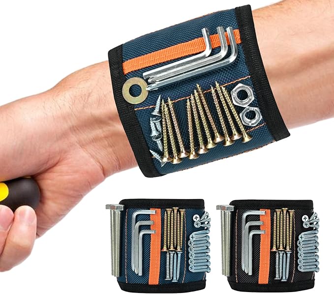 Azuneyeunt 2 Pack Magnetic Wristband for Tools ??Lightweight Tool Belt & Portable Magnet Wristband for Holding Screws, Nails, Drilling Bits ??Best Tool Gifts for Dad, Husband, Grandpa, & Handyman
