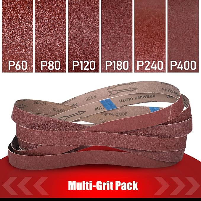24 Pcs 1/2x18 Inch Sanding Belts, Replacement Knife Sharpener Sanding Belt Kit for Work Sharp Knife Tool Sharpener 60/80/120/180/240/400 Assorted Grits Sanding Belts for Belt Sander