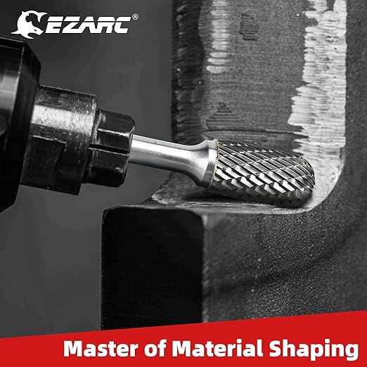 EZARC 5PCS Tungsten Carbide Rotary Burr Set, SC-5 Double Cut Carbide Burr 1/4" Shank Die Grinder Bits for Metal Working & Sturdy Storage Case