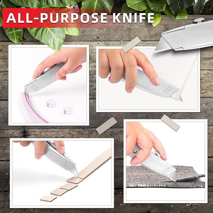 DIYSELF Utility Knife, 20 Pack Heavy Duty Box Cutter Retractable, Box Cutter Knife, Box Opener, Cardboard Cutter, Utility Knives for Garage, Home and Office, PVC Pipe Cutter (Silver)