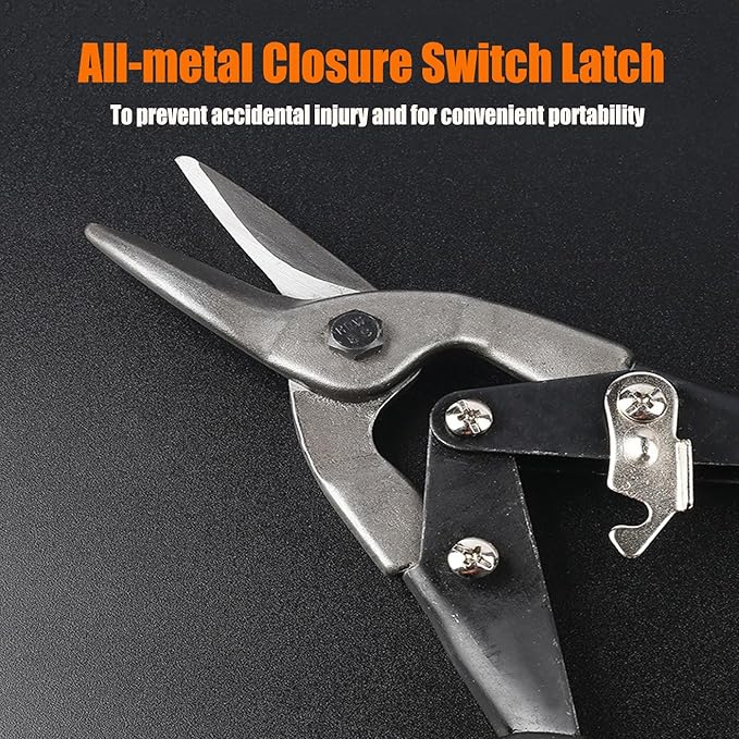 3-Piece Aviation Tin Snips Set, 10-Inch Sheet Metal Cutting Shears, Straight/Left/Right Cut Cr-V Steel Aviation Snips with Serrated Blades and Comfort Grip