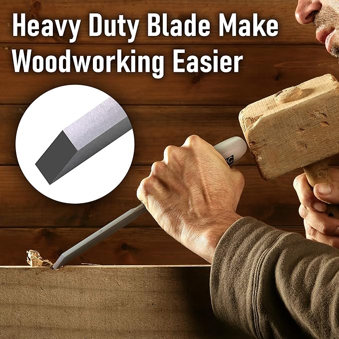 Professional Woodworking Cabinetmakers Mortise Chisel set Chrome-Vanadium Steel with Hornbeam Handles for Carpentry, Woodworking, Carving, Craftsman, Set of 3, 1/4”, 3/8”,1/2”