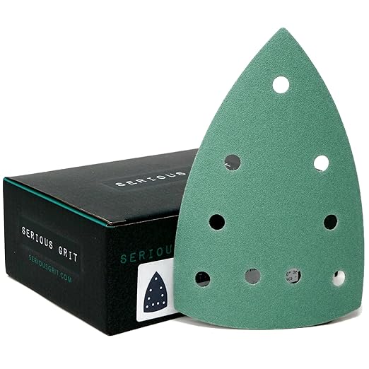 Serious Grit - 150 Grit 4" x 6" Delta (100mm x 150mm) Triangle Sanding Sheets - Fits Festool DTS 400 & Mirka DEOS Delta Sanders - Heavy-Duty Hook & Loop Film Sandpaper for Detail Sanders - 50 Pack Box