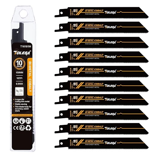 TOLESA Bi-Metal Sawzall Blades Metal Cutting 6 Inch 18 TPI, 10 Pack Reciprocating Saw Blades for Pipes, Profiles, Medium & Thin Sheet Cutting