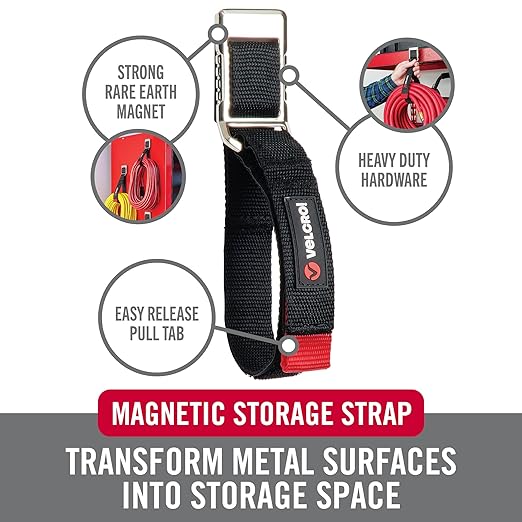 VELCRO Brand Magnetic Straps ??Reusable Cord, Hose & Tool Organizer for Metal Surfaces, Valentine Gifts for Men - EASY HANG Garage, Workshop, RV Storage - Medium 16in x 1in