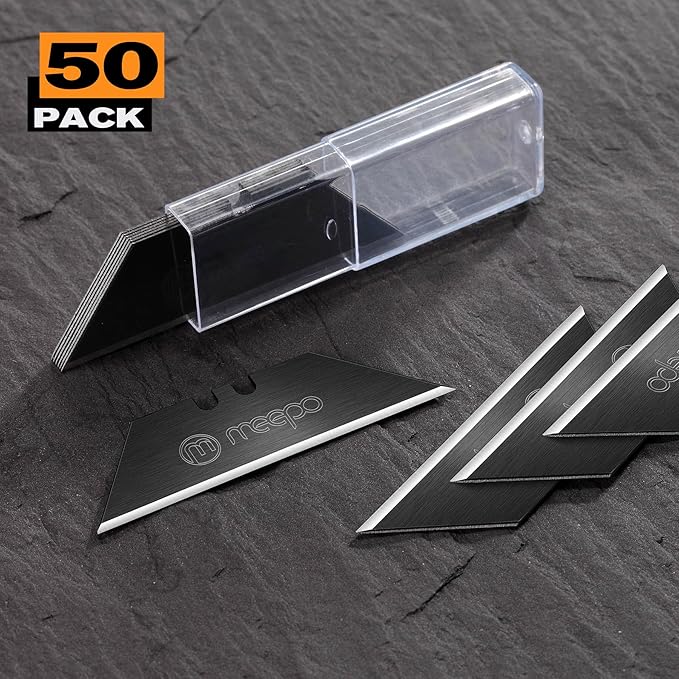 50-Pack Utility Knife Blades, Blackened SK-2 Razor Blades for Box Cutter Utility Knife, Never Rust Design, Extra Durable