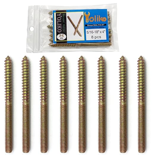8 Pack 5/16-18 x 4 Inch Hanger Bolts 5/16-18" Double Headed Bolts 5/16 Wood Dowel Screw Self-Tapping Screw Hanger Bolts for Furniture Screws Double Screw Threaded Rods Bolt 100mm Length
