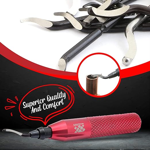 AFA Tooling - Deburring Tool with 11 HSS M2 Blades - Micro-Polished & Anodized Aluminum Handle with Diamond Knurled Grip - Ideal for Smaller Holes up to 1.5mm, 3D Printing, PVC & Metal