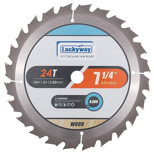 Luckyway 7-1/4 Inch Circular Saw Blade 24T Framing with 5/8 Inch Arbor TCT (Tungsten Carbide Tipped) Saw Blade for Cutting Wood