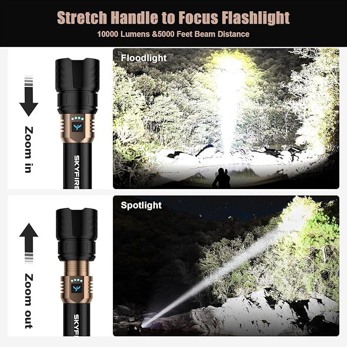 SKYFIRE Rechargeable Flashlights High Lumens,5000mAh Super Bright Flashlight Waterproof Powerful LED Tactical Flash Light for Camping Essentials Outdoor Home&Gifts
