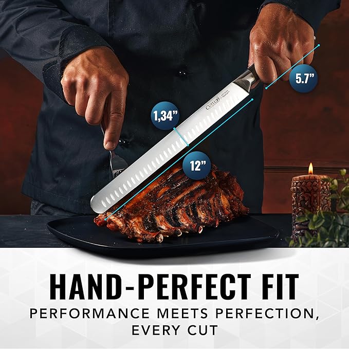 Cutluxe Brisket Knife ??12" Carving & Slicing Knife for Meat & BBQ ??Razor Sharp German Steel, Sheath Included, Ergonomic Full Tang Handle Design, Grilling Gifts for Men ??Artisan Series