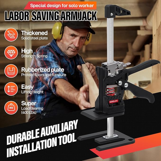Drywall Lifter, Hand Furniture Lifter Tool, Furniture Jack, Labor Saving Arm Jack with Case, Precise Control Slow Descent, 12inch 400lb 2PCS