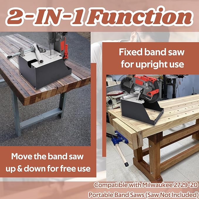 Heavy Duty Alloy Steel Portable Band Saw Stand for Milwaukee 2729-20 Portable Bandsaw, 2-in-1 Versatile Portable Bandsaw Table for Vertical & Horizontal Bandsaw (Saw Not Included)