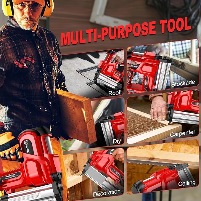 SILVEL 2" Cordless Brad Nailer, 2-in-1 21V Electric Brad Nailer Stapler with 2 * 4.0Ah Battery, 1000pcs Nails, 18GA Staples, Adjustable Depth for Woodworking, Home Improvement