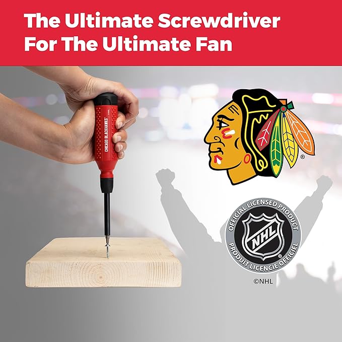 MEGAPRO짰 NHL짰 Team Edition Multi-bit Screwdriver | Officially Licensed NHL짰 Gear | Durable, Ergonomic, Pro-Grade Screwdriver (Chicago Blackhawks짰)