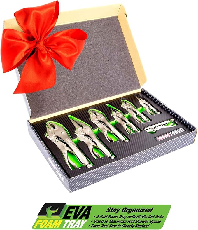 OEMTOOLS 23987 7-Piece Set Locking Pliers, Curved and Long Nose Vise Grips for Gripping and Clamping Tasks, Precision-Machined Vise Grip Jaws, Heat-Treated Alloy Steel, Includes EVA Tray