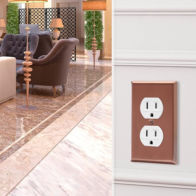 ENERLITES Duplex Receptacle Metal Wall Plate, Stainless Steel Outlet Cover, Corrosion Resistant, Standard Size 1-Gang 4.50" x 2.76", Stainless Steel 201, 7721-BRG, Brushed Rose Gold
