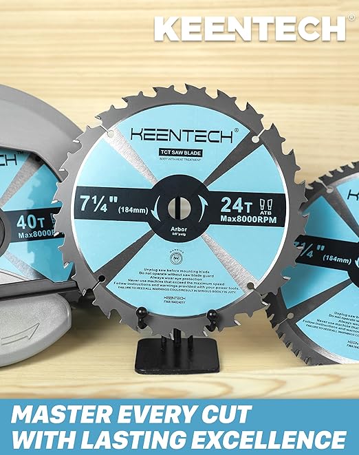 KEENTECH 7-1/4 Inch 24T + 40T + 60T Versatile Circular Saw Blade Set, Tungsten Carbide Tipped, ATAF Grind, 5/8 Inch Bore with Diamond Knockout