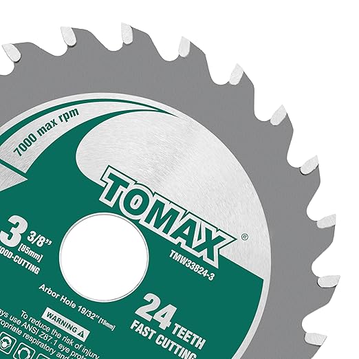 TOMAX (3 Pack) 3-3/8-inch 24T Circular Saw Blade, Carbide Tipped Fast Cut TCT Blade for Rockwell Versacut Versa Cut Rk3440k, Makita Cordless 3-3/8" Sh01w, Craftsman Nextec, Arbor Size 19/32-inch