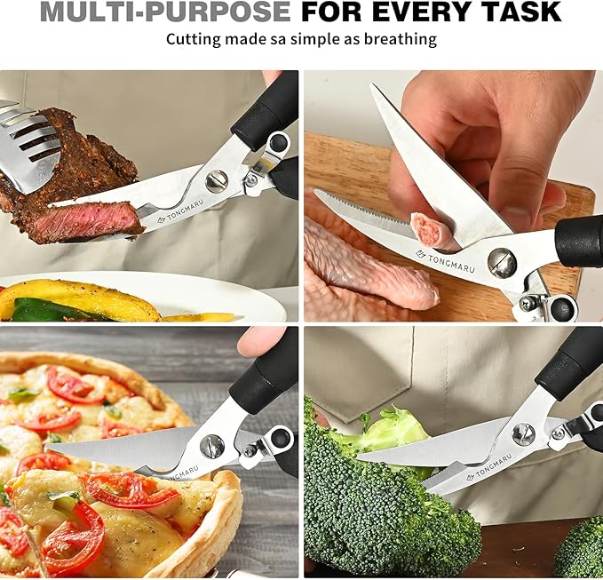 Ultra Heavy Duty Kitchen Poultry Shears, Super Sharp All Purpose Kitchen Scissors with Anti-slip Handle, Dishwasher Safe, Serrated Blades with Bottle Opener function