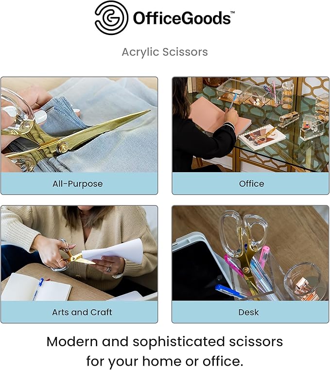 OfficeGoods 9??Stainless Steel Acrylic Scissors for Office and Home - Aesthetic and Sharp All Purpose Scissors, Perfect for Sewing, Arts and Crafts - Gold