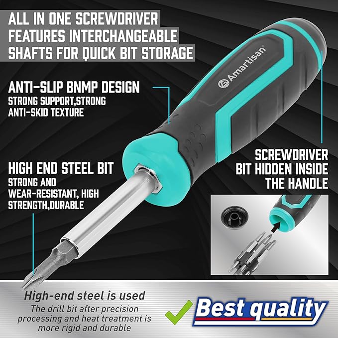 Amartisan 18-in-1 Multi-bit Screwdriver Set Tool All in One, Portable Multi-Purpose Screwdriver, Slotted/Philips/Pozi/Torx/Square,Nut Driver