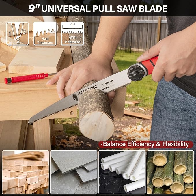 HAUTMEC 3-In-1 Japanese Pull Saw and Jab Saw Set, Quick Tool-Free Blade Replacement, 4-Angle Cutting, Pro SK4 Handsaw with 17TPI & 9TPI Pullsaw, 6TPI Drywallsaw – HTHDM25050