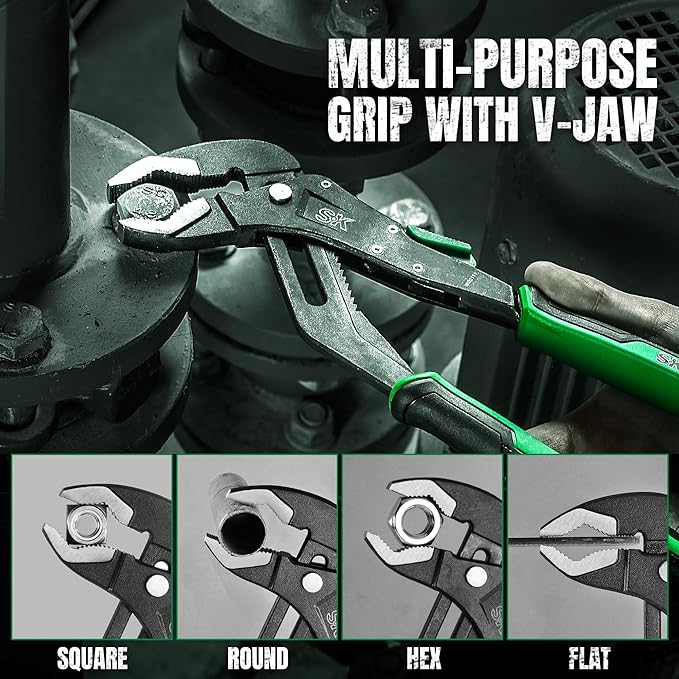 SK 12-Inch Quick Adjust Groove Joint Pliers, Water Pump Pliers, Premium CR-V Construction, SureGrip V-Jaw Design with Comfortable Grips