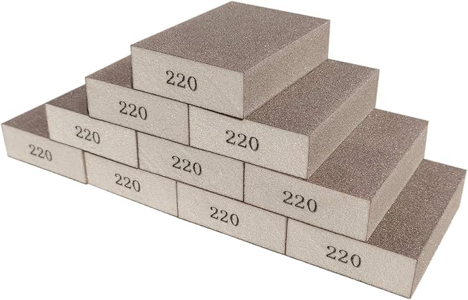 10 Pack 220 Grit Sanding Sponge - Washable and Reusable Blocks for Wood, Metal, Pots, Pans, Glasses - Great for Sanding and Brushing