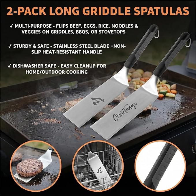 Blackstone Spatula Set 5-Piece ??Heavy-Duty Stainless Steel Griddle Tools for Blackstone/Camp Chef ??Extra Thick Spatulas & Scraper ??Commercial-Grade BBQ & Camping Cooking Kit