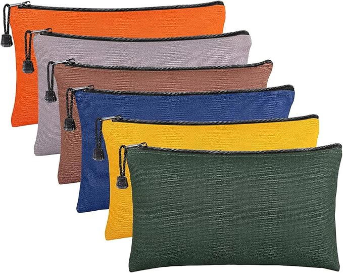ANPHSIN 6 Pack Canvas Tool Bags Pouches - 11.2''x 7'' Heavy Duty Zipper Pouch Set, Multipurpose Small Tools Storage Organizer with Dependable Zipper