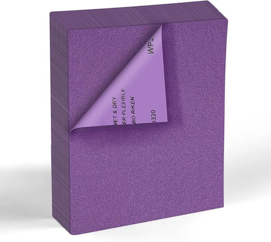 MAXMAN 320 Grit Sandpaper 20 PCS, Wet Dry Sandpaper Sheets 9 x 11 Inch, Sand Paper for Wood Furniture, White Fused Alumina Abrasive Sanding Paper for Metal, Drywall, Automotive Polishing, Purple