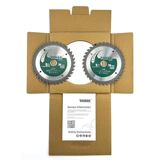 TOMAX 2 Pack 5-1/2 Inch 36 Tooth ATB Finishing and Trimming Saw Blade, Cordless Trim Saw Blade with 5/8-Inch Arbor (1/2-Inch and 10-mm Reducer Bushings Include)