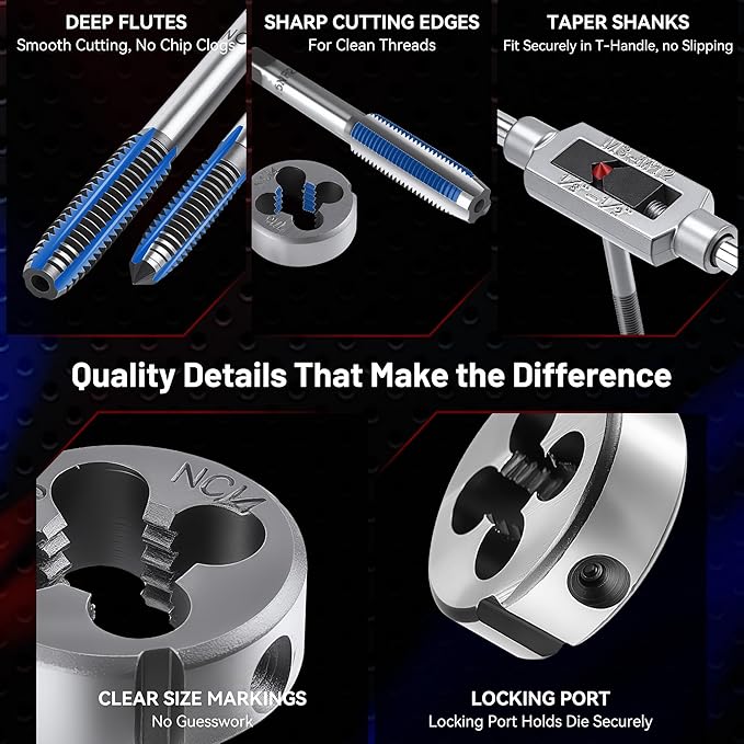 80pcs Tap and Die Set, Metric and Standard Threading Tool Kit for Cutting and Repairing Internal & External Threads, NC/NF/NPT Compatible